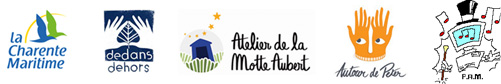 logos Charente-Martime, Dedans Dehors, Atelier de la Motte Aubert, Autour de Peter et Protect Artist Music